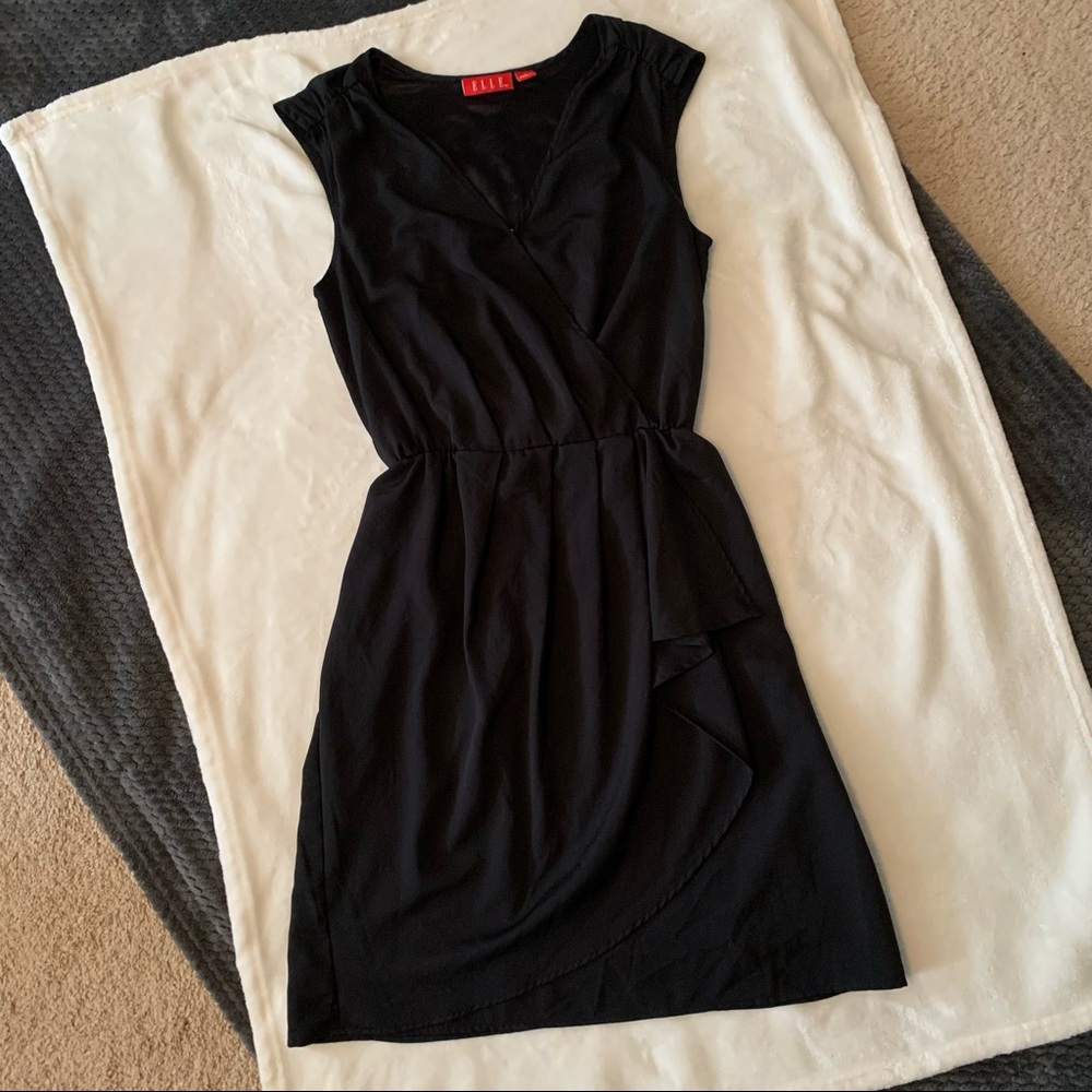 Elle Sleeveless LBD with Elastic Waist and Faux Wrap Look